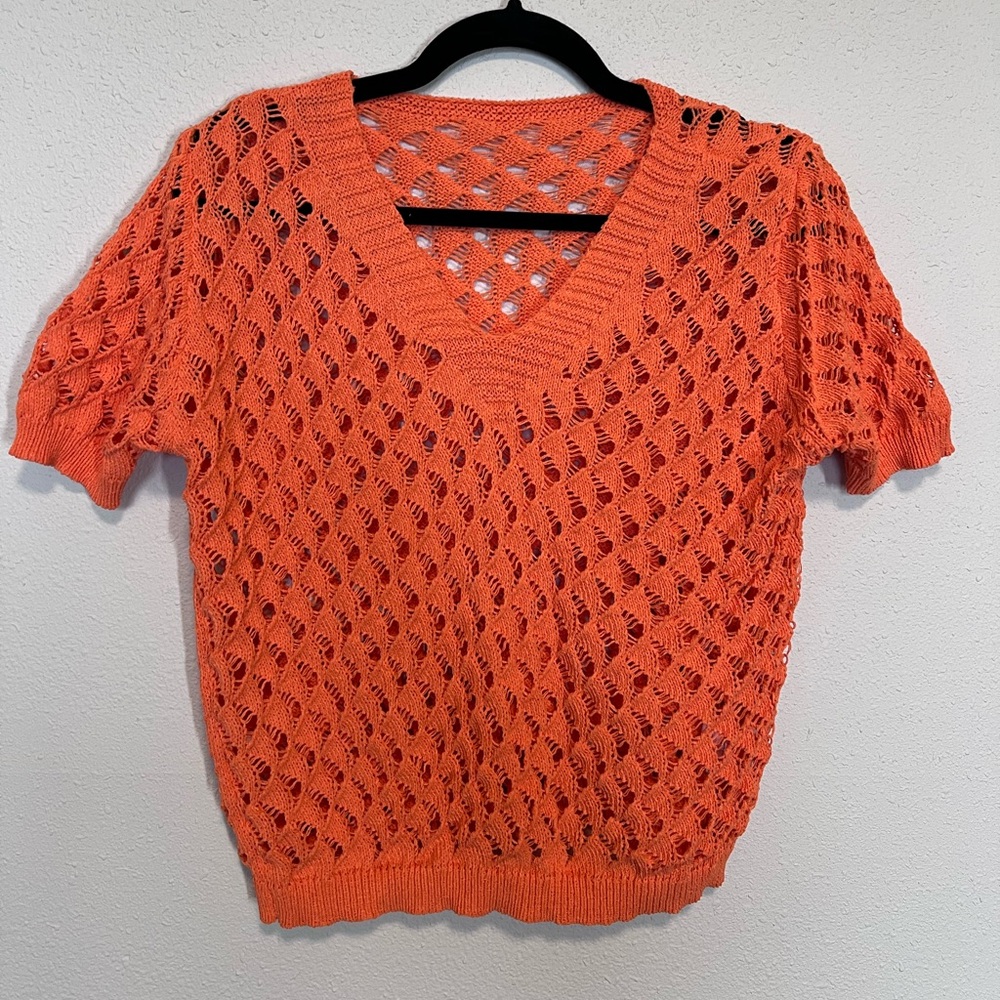 Orange Knit Short Sleeve Sweater